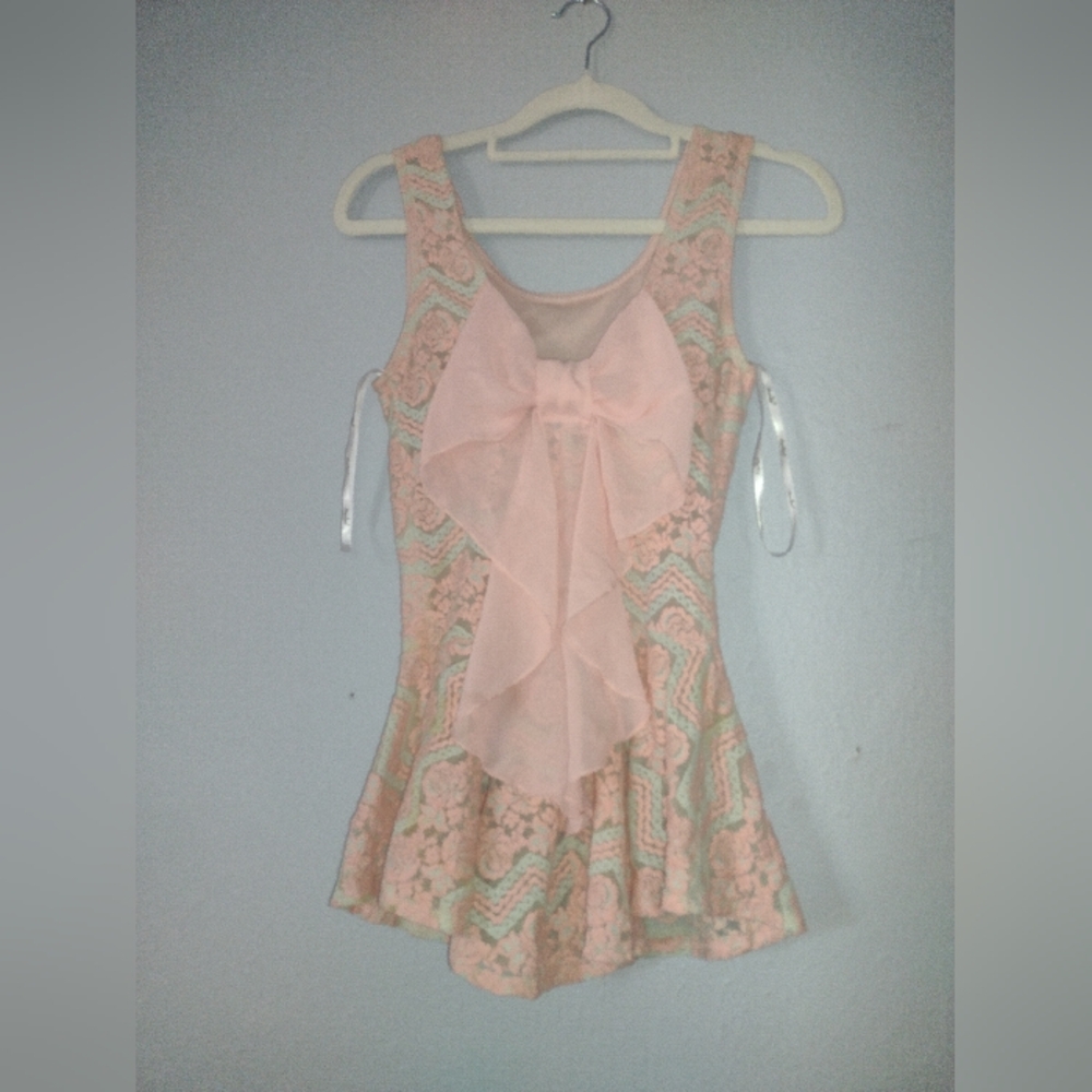Pink Lace Sleeveless  with Bow